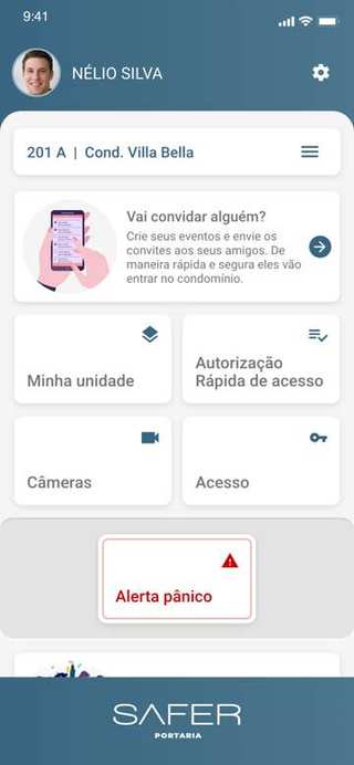 Tela inicial do app do morador Safer