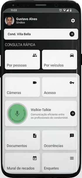 Painel do app do síndico Safer